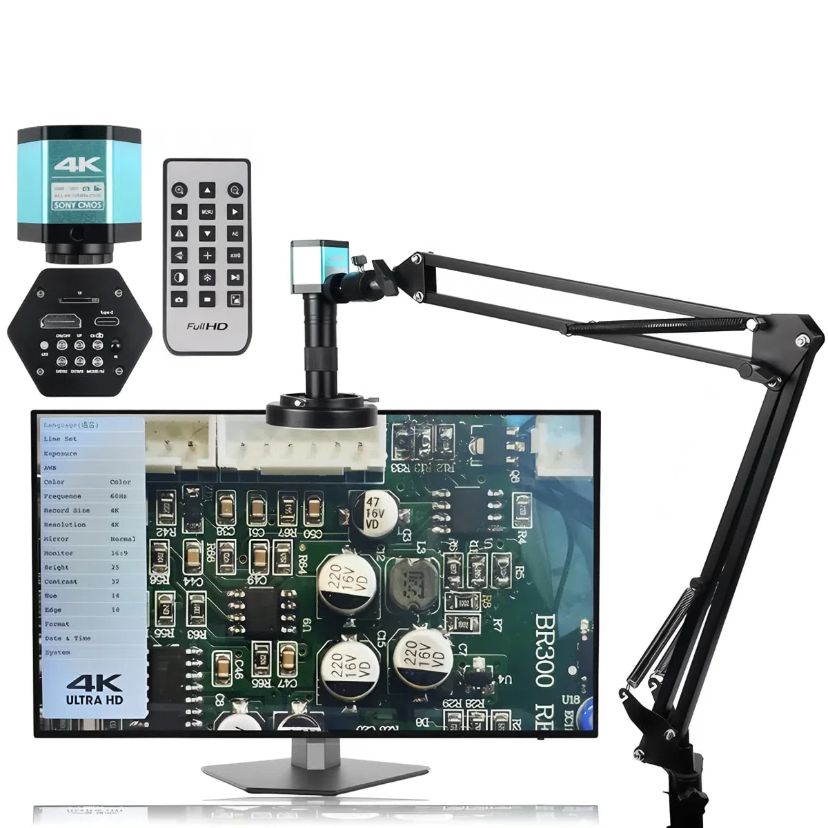 Microscopio de soldadura 4K UHD Microscopio digital electrónico IMX327 HDMI USB cámara de soldadura 130X 150X 180X Lente Zoom (4K 48MP IMX327 HDMI+150X Soporte Plegable A)