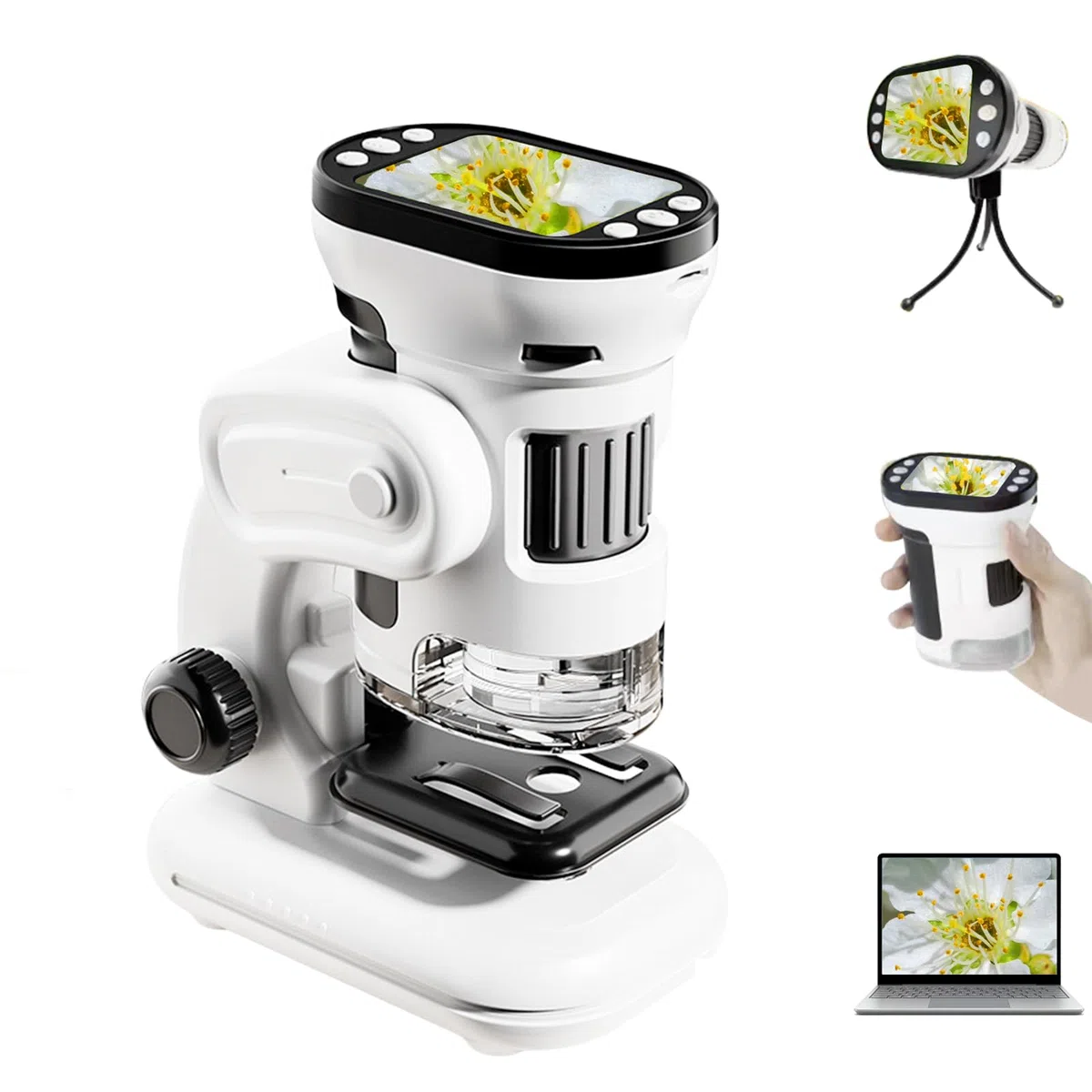 3 en 1 Microscopio Digital para Niños 1000X Portátil con Pantalla 2.0" 6 Luces LED Ajustables Incluye 14 Muestras Preparadas y Tarjeta de 32 GB Navidad y Cumpleaños