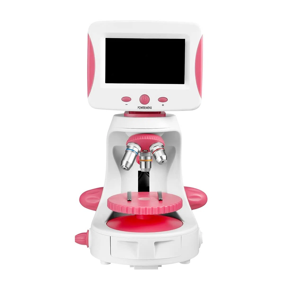 Microscopio Digital 2000X con Pantalla LCD de 5'', Recargable por USB, Platina Redonda, para enseñanza de Ciencias en Laboratorio.，Pink 2000X