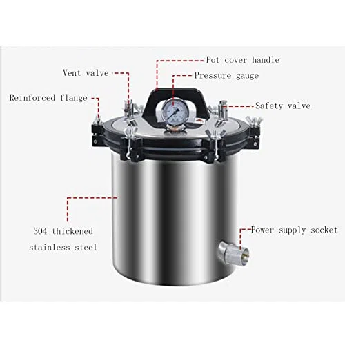 Esterilizador a vapor portátil de autoclave para laboratorio - Vertical con prevención de quemaduras en seco y sistema de tres válvulas