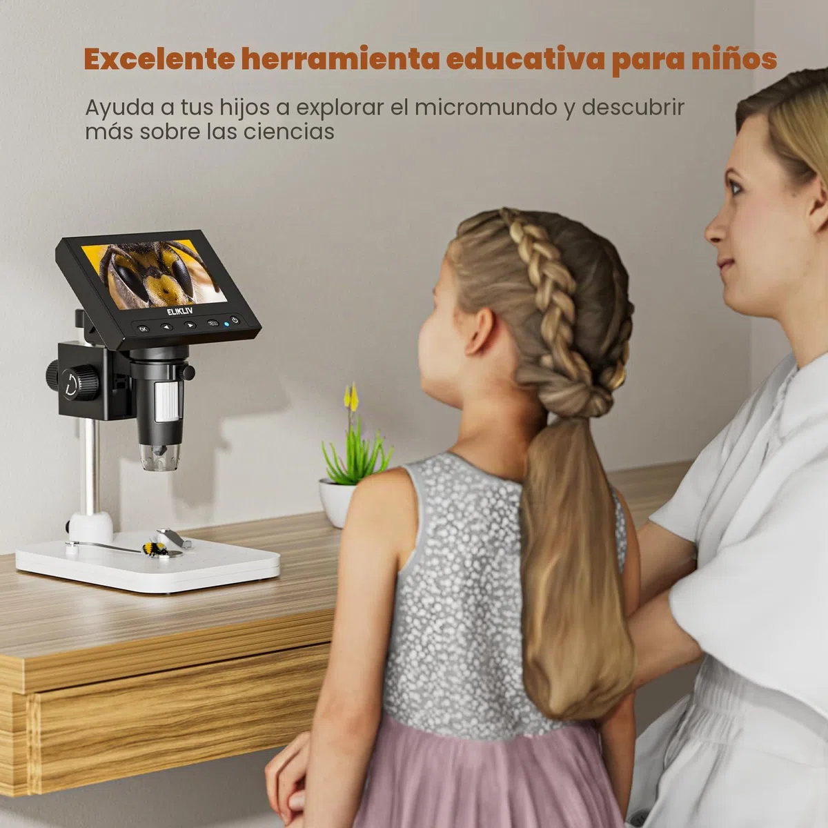 Elikliv Microscopio Digital LCD para Monedas 1000x, Lupa con 8 Luces LED Ajustables, Vista PC Compatible con Windows, EDM4, 4,3 Pulgadas
