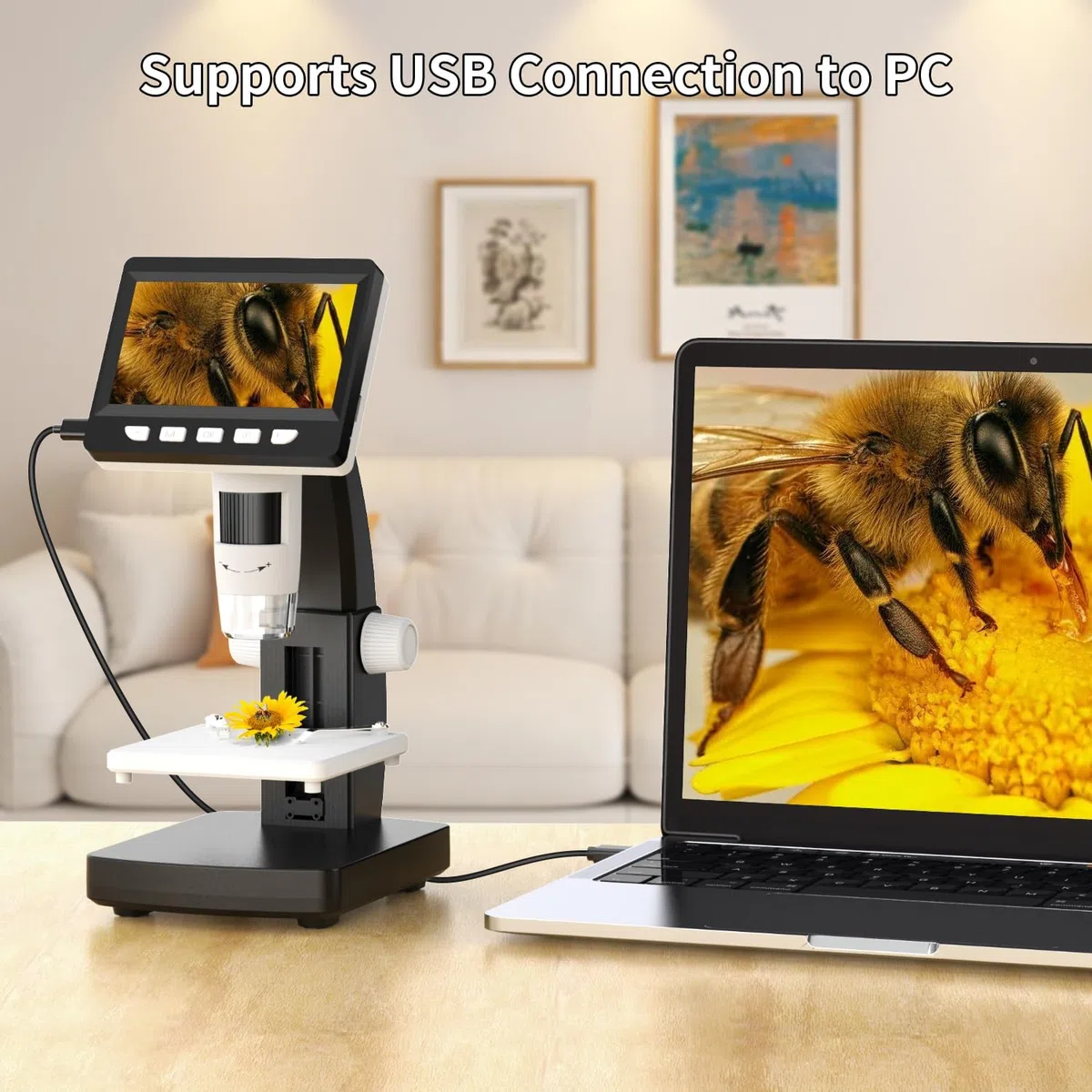 AOPICK Microscopio Digital con Pantalla de 4.3" y 8 Luces LED, Microscopio Portatil HD 1080P, Lupa Electronica MicroscopioProfesional 50-1000X, Compatible con PC Windows MacOS