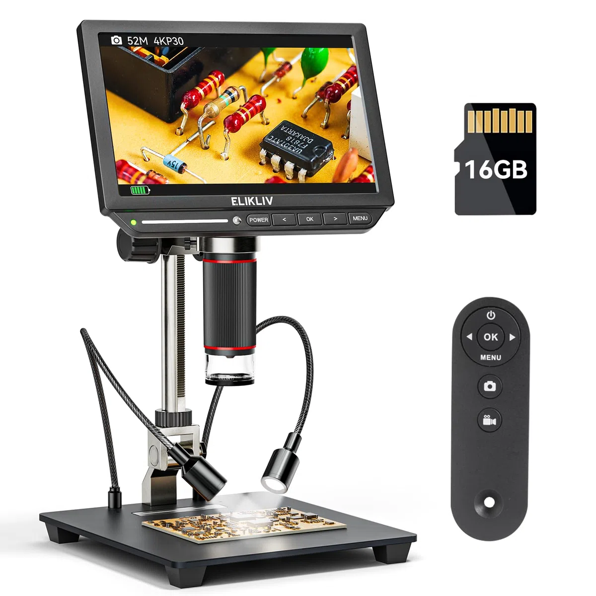 Elikliv EM4K 4K Microscopio Digital, 8" Microscopio de Monedas 2000x, Micro scopio HDMI 52MP, Microscopios de Soldadura para Adultos, Microscopios LCD para reparación electrónica, UHD vídeo 3840P, 16G