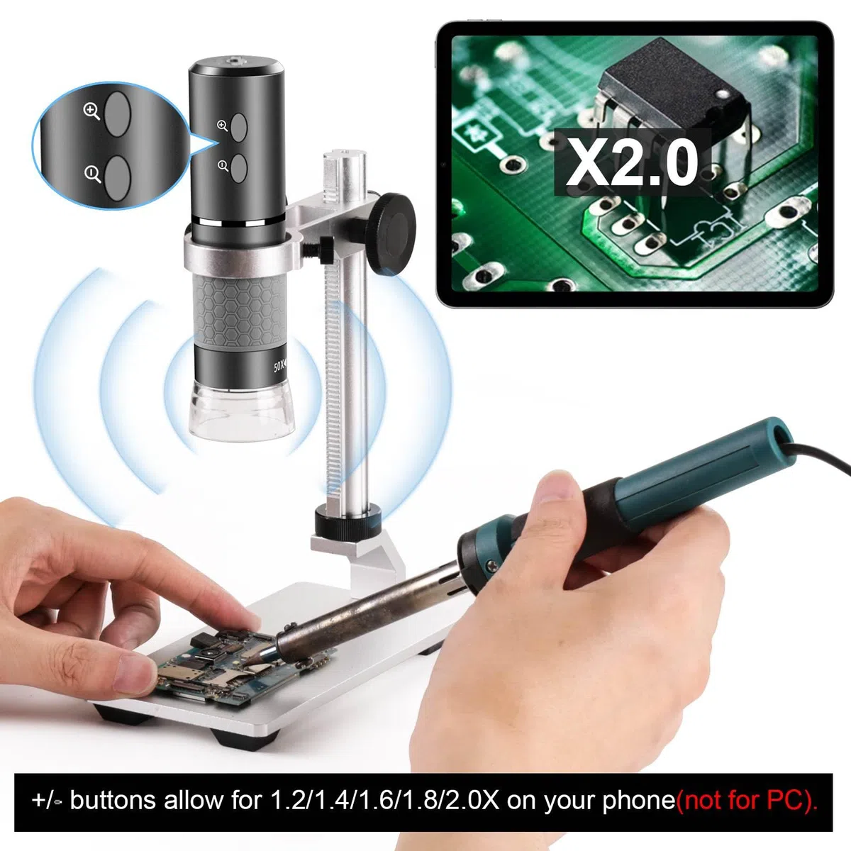 4K Microscopio WiFi con Soporte Profesional + Estuche, 50-1000X Microscopio Digital USB HD Cámara, para iPhone iPad Android Windows Mac Chrome Linux
