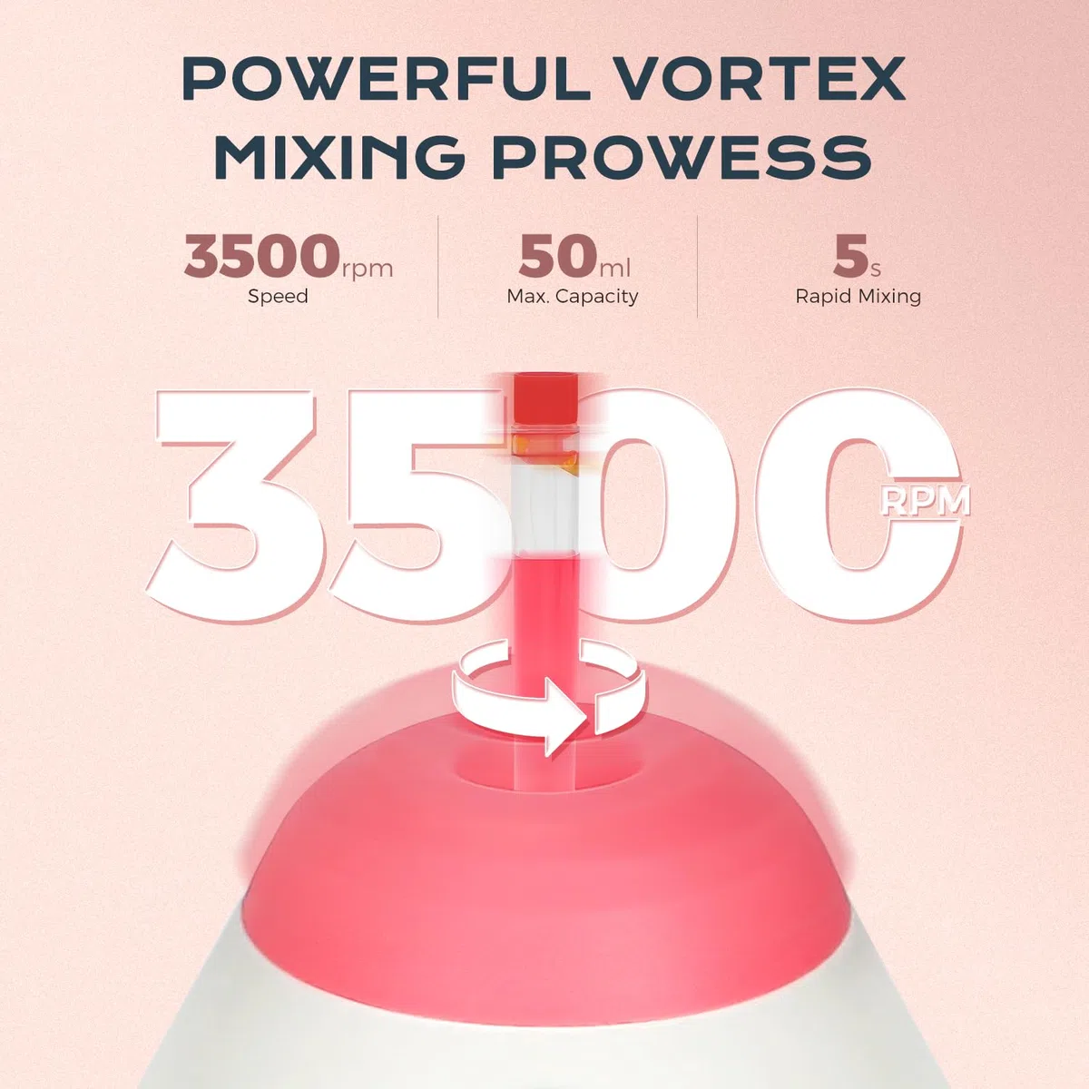 Bonvoisin Mini Vortex Batidora 3500 rpm, Tap to Activate, 50 ml, mezcla rápida, para soluciones de laboratorio, pinturas acrílicas, pegamento para pestañas, geles y esmaltes de uñas