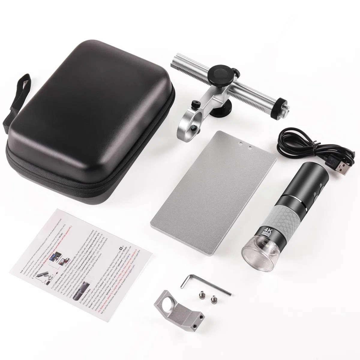 4K Microscopio WiFi con Soporte Profesional + Estuche, 50-1000X Microscopio Digital USB HD Cámara, para iPhone iPad Android Windows Mac Chrome Linux