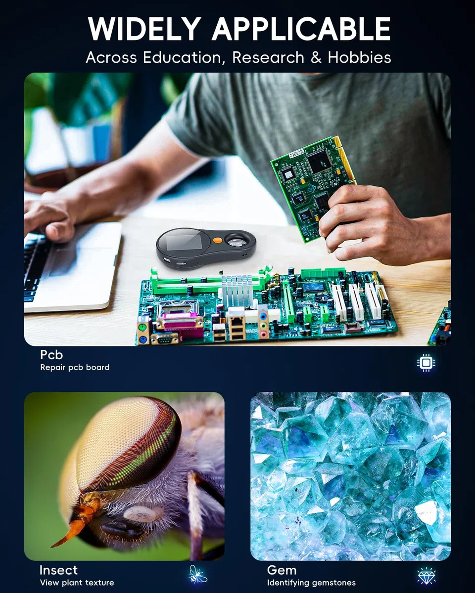 SGAINUL Cámaras de Microscopio Portátil IPS 500x de 2,0 Pulgadas para niños, Mini Microscopio con 8 Luces LED Ajustables, Recargable