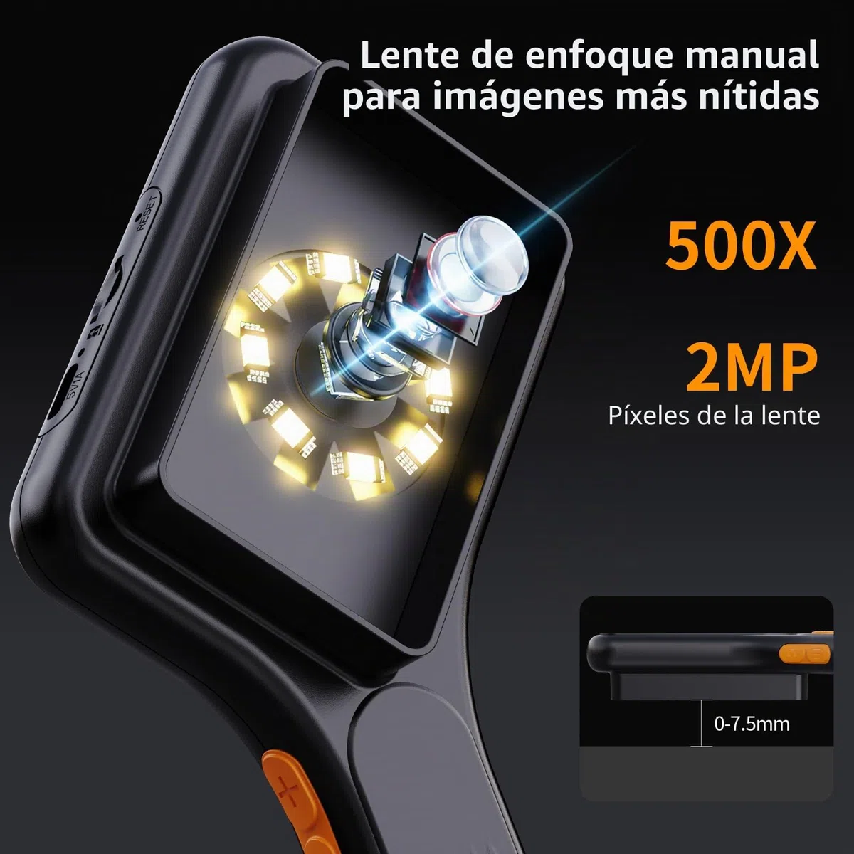 Microscopio Digital para Adultos 500X, Microscopio de Bolsillo Portátil con Pantalla HD de 3 Pulgadas, 8 Luces LED Ajustables, Compatible con Windows y MacOS - Negro
