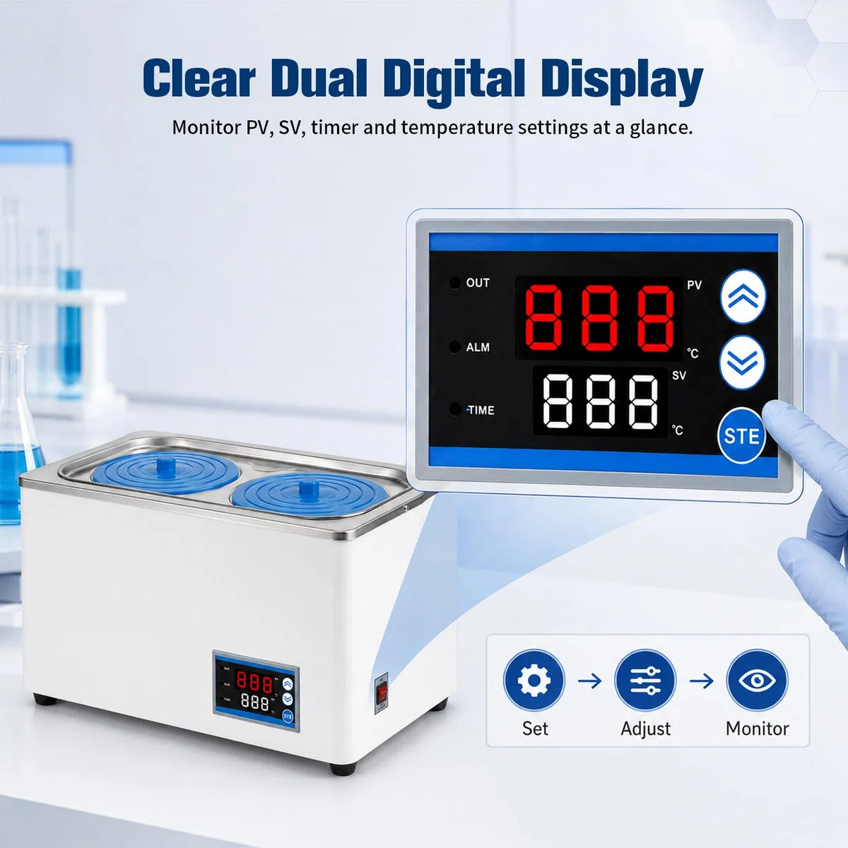 Baño maría digital 6L 600W - Baño maría de laboratorio con tanque interior de acero inoxidable y calefacción integral, olla baño maría con función temporizador y control de temperatura (±