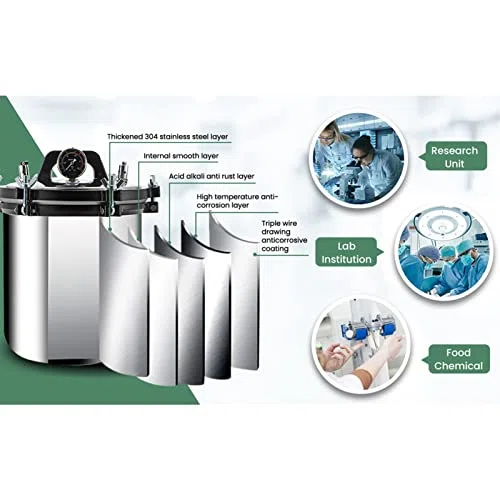 Esterilizador a vapor portátil de autoclave para laboratorio - Vertical con prevención de quemaduras en seco y sistema de tres válvulas