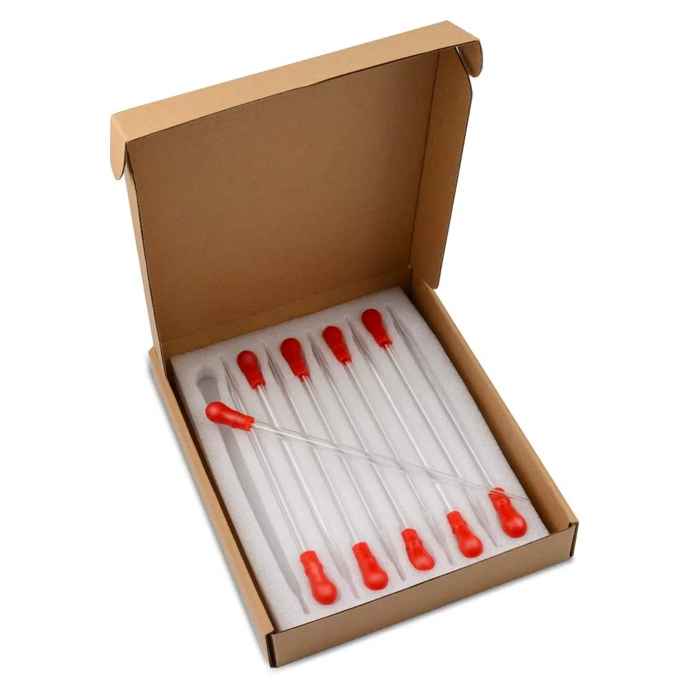 stonylab Pipetas de Goteo de Vidrio, Vidrio de Borosilicato Grueso, Pipetas de Transferencia de Líquido No Graduadas de 3 ml con Tapones de Goma Rojos, para Química de Laboratorio, Juego de 10