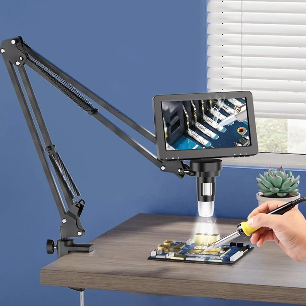RIEVBCAU Soporte de Brazo Flexible para Microscopio, Soporte de Metal Ajustable, Soporte para Microscopio con Forma de Moneda, Compatible con DM4 DM7 DM9