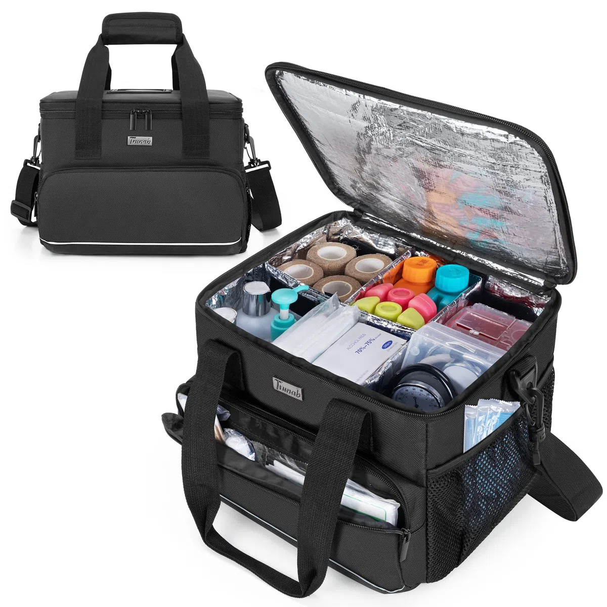 Trunab Bolsa Médica Aislada con Divisores Ajustables, Bolsa de Insulina Resistente al Agua para Hogar, Viajes y Campamentos, Diseño Patentado, Negro