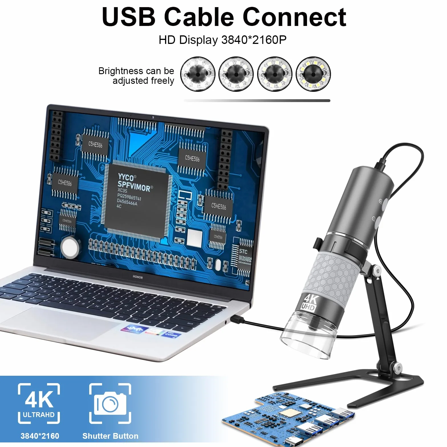 Microscopio Digital WiFi 4K 3840 x 2160p para iPhone Android y Windows Mac PC, cámara de microscopio de Mano inalámbrica, microscopio portátil con Soporte de Metal para Adultos y niños