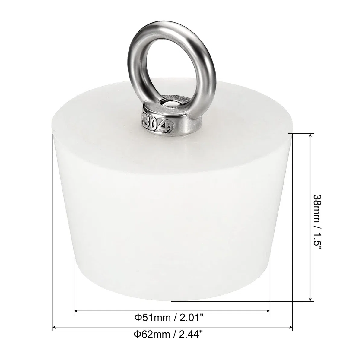sourcing map 1Pcs Tapones de Goma Cónicos para Laboratorio, 51mm a 62mm Tapones de Goma Sólida con Anillo de Acero para Prueba Tubos, Agua Tubería, Drenaje Agujero, Blanco