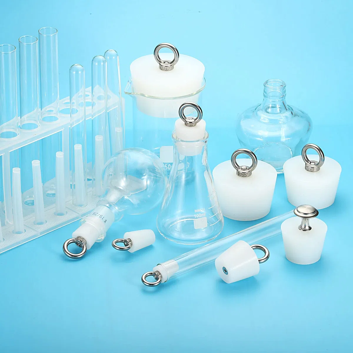 sourcing map 1Pcs Tapones de Goma Cónicos para Laboratorio, 51mm a 62mm Tapones de Goma Sólida con Anillo de Acero para Prueba Tubos, Agua Tubería, Drenaje Agujero, Blanco