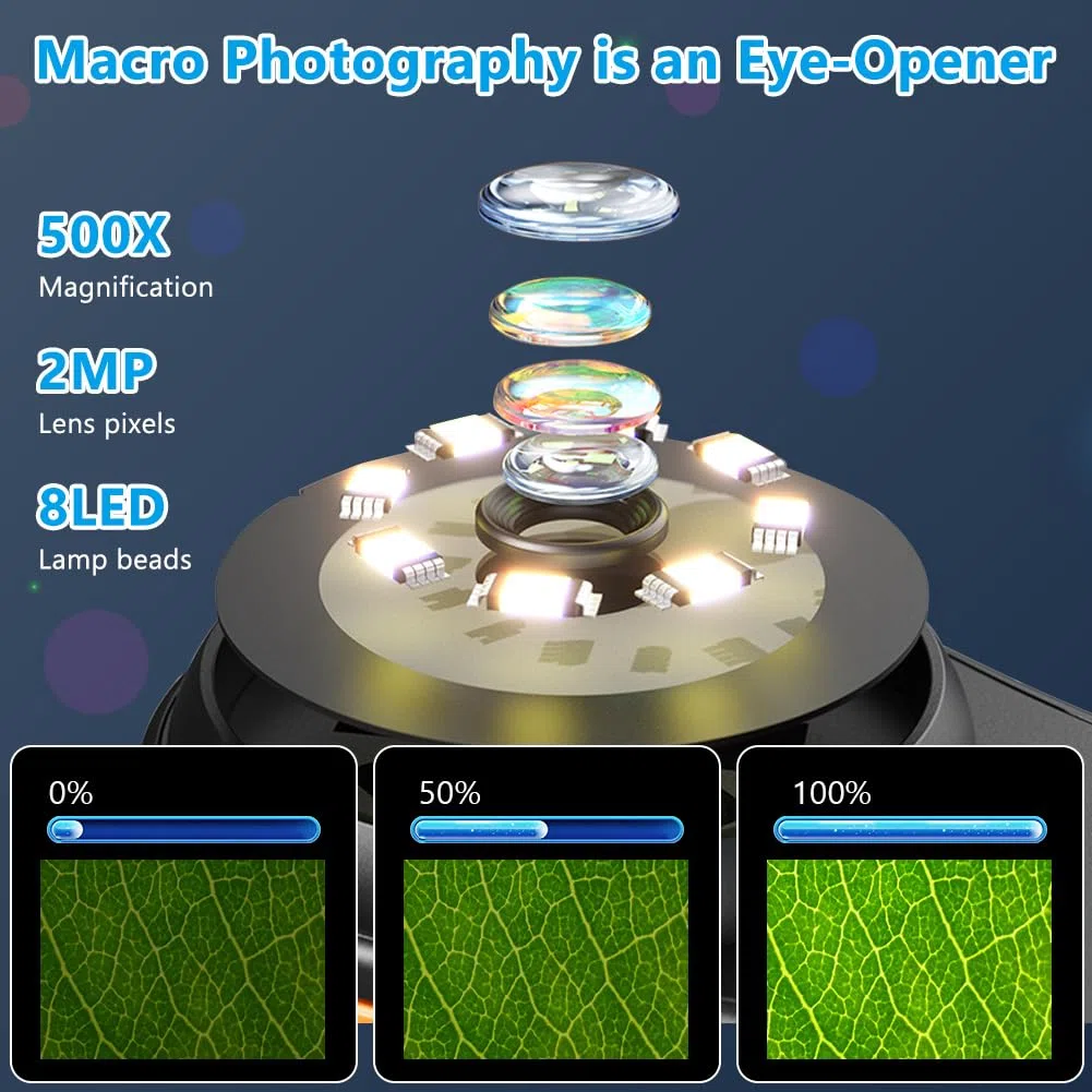 Microscopio para Niños,500 X Microscopio Portátil,Pantalla IPS de 2.0'' con 8 Luces LED Ajustables,Recargable con Grabación de Fotos y Videos,Regalo para Navidad,Año Nuevo,Cumpleaños