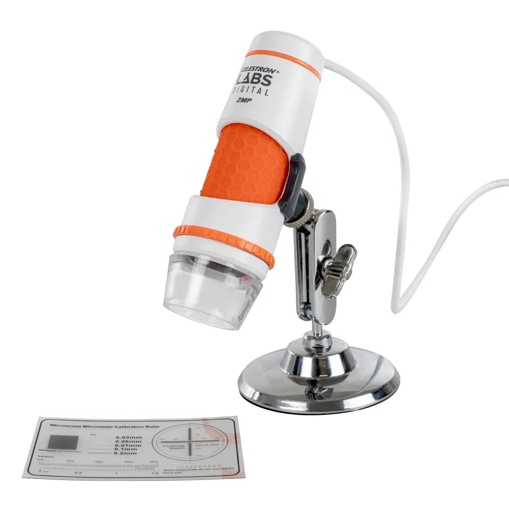 Capture sus descubrimientos con el microscopio digital portátil Deluxe 44302-C de Celestron, gris