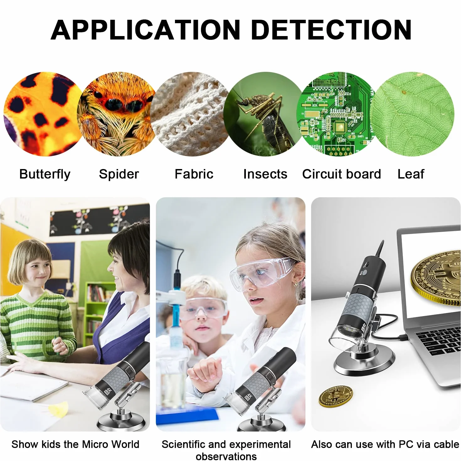 4K 3840x2160P Microscopio Digital Inalámbrico, Microscopio de Mano HD USB Cámara de Inspección Endoscopio 40x-1000x Aumento, Compatible con iPhone iPad Android Phone Tablet Windows Mac PC