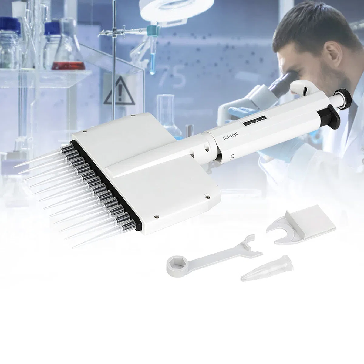 Fafeicy Pipeta Multicanal Ajustable, Plástico, Calibración Precisa para Transferencia de Microlíquidos, Ventana Digital Transparente, Uso en Laboratorio para Trazas de Líquidos y Muestreo