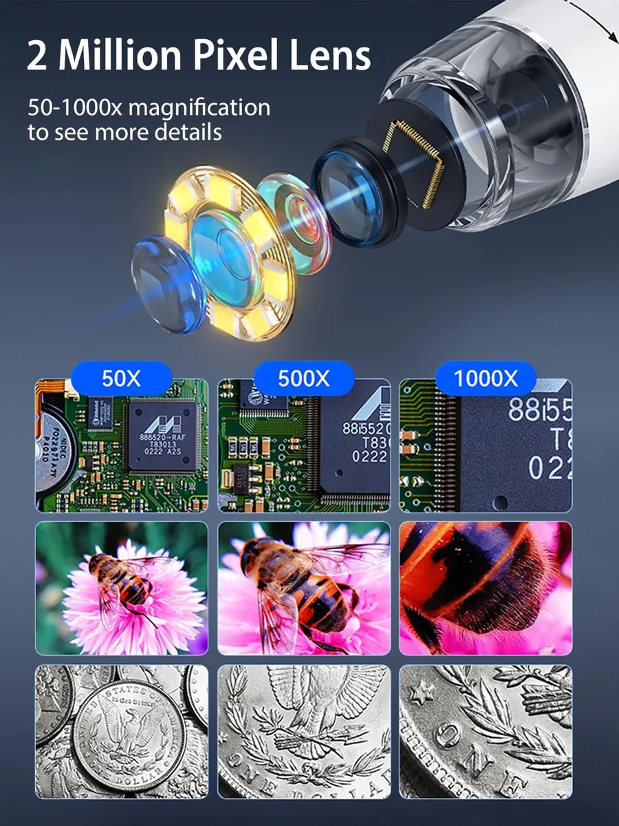 AOPICK Microscopio Digital con Pantalla de 4.3" y 8 Luces LED, Microscopio Portatil HD 1080P, Lupa Electronica MicroscopioProfesional 50-1000X, Compatible con PC Windows MacOS