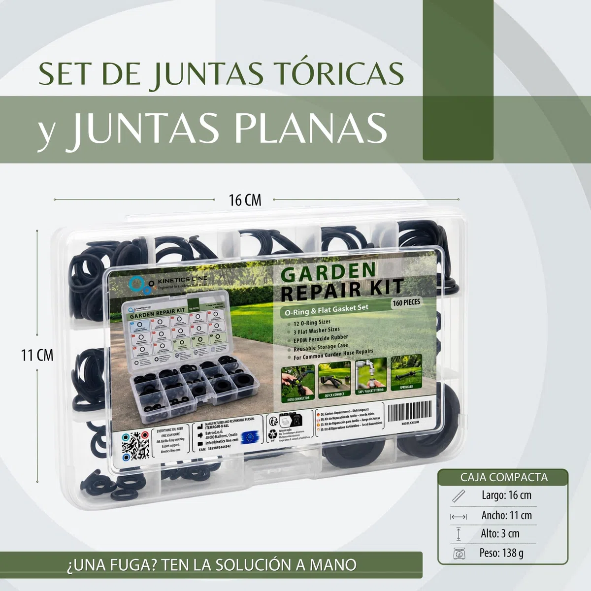 Garden Repair Kit, 160 Piezas – Juntas Tóricas y Juntas Planas de Peroxide EPDM para Manguera de Jardín, Grifo, Conector de Manguera y Aspersor