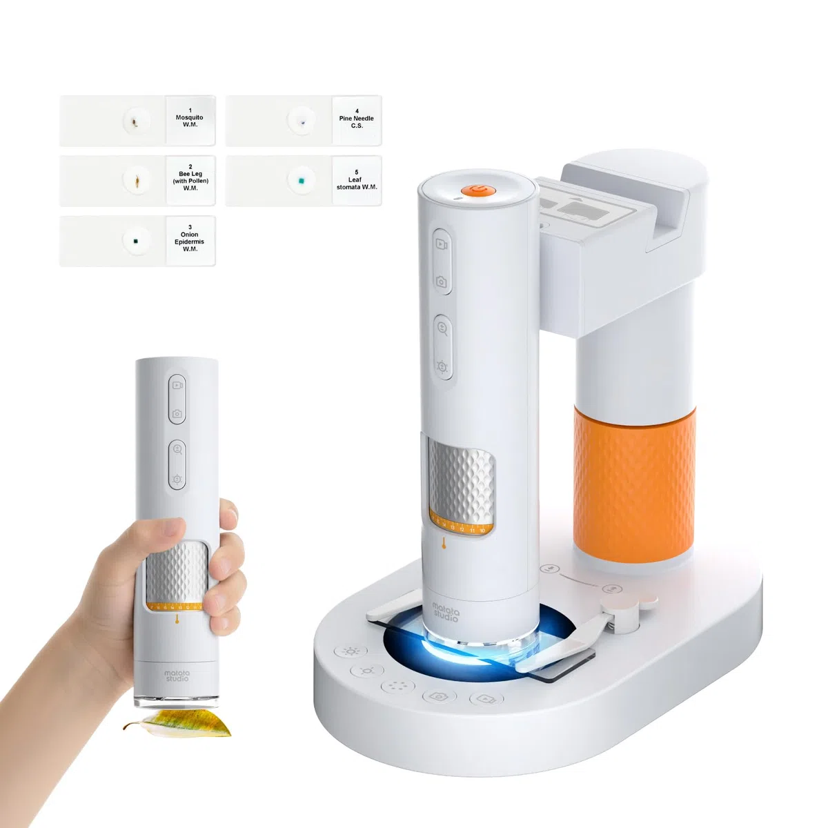 MX1-AS Microscopio Portátil para Niños 3.5x-1000x con Soporte Funcional, 2 Leds, Portaobjetos, soporta Foto y Video Microscopio Digital USB Profesional para Infantil Adultos Laboratorio
