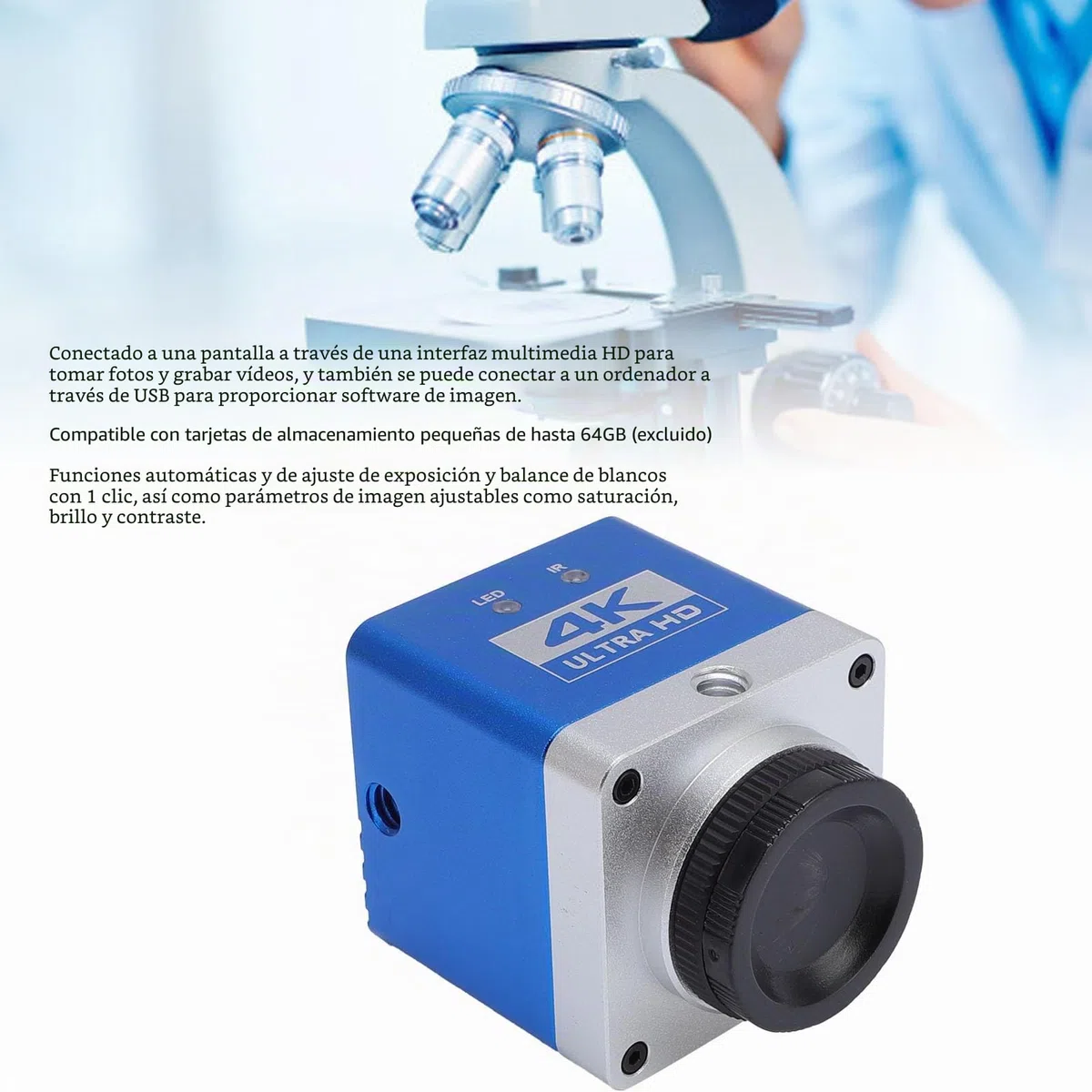 Cámara de Microscopio Digital, Cámara de Microscopio de Industria Electrónica 4K HD, con Sensor CMOS de 8.3MP 1/1.8 Pulgadas, Zoom Digital 4X, Interfaz de Pantalla HD, Salida USB