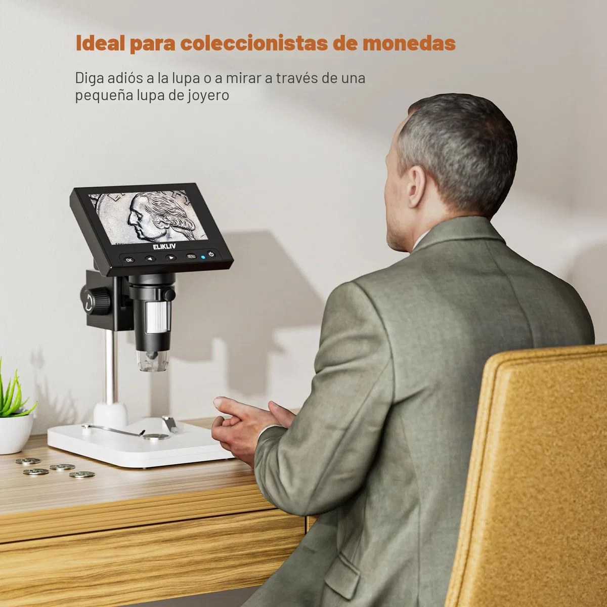 Elikliv Microscopio Digital LCD para Monedas 1000x, Lupa con 8 Luces LED Ajustables, Vista PC Compatible con Windows, EDM4, 4,3 Pulgadas