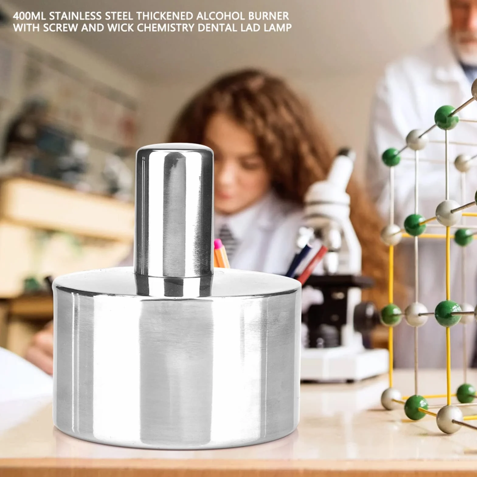 Fafeicy Lámpara de Alcohol 400ml, Quemador de Acero Inoxidable 304 con Base de Cobre, Diseño Elegante para Decoración y Uso Doméstico, Mecha Ajustable y Segura