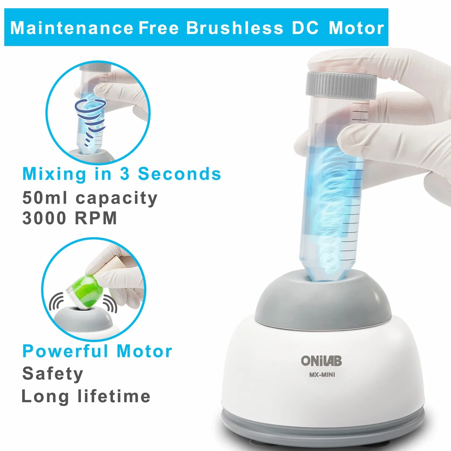 ONiLAB Mini mezclador de vórtice con función táctil, mezcla de laboratorio, esmalte de uñas, adhesivos de pestañas y pinturas acrílicas, vórtice de laboratorio para tubos, incluye 120 bolas de mezcla