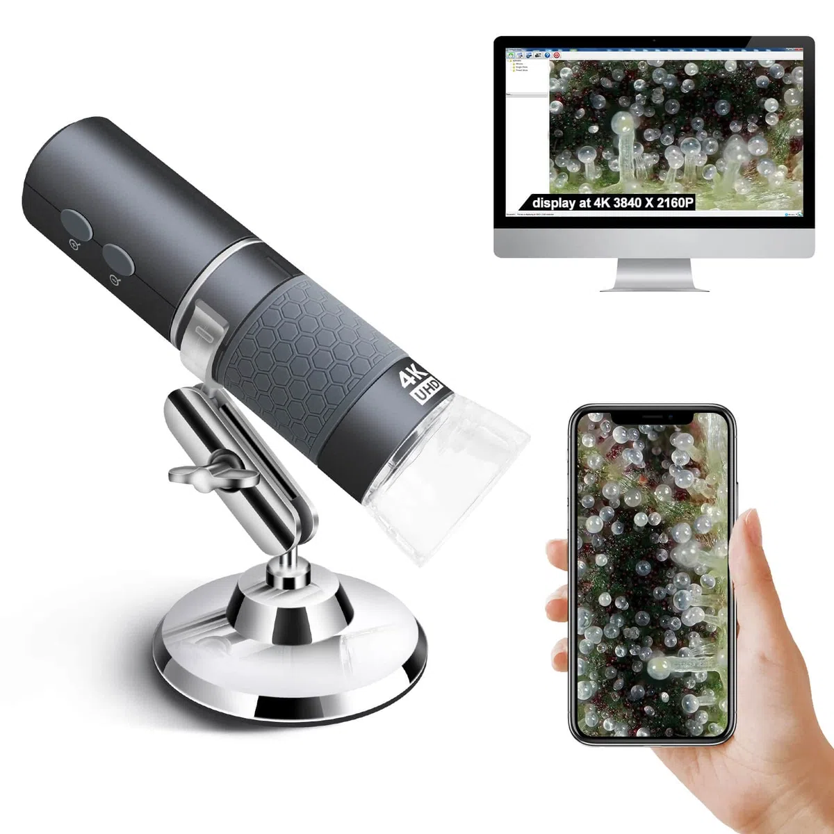 4K WiFi Microscopio para iPhone Android, 50 a 1000X Microscopio Digital USB Inalámbrico Super HD Endoscopio Cámara para Todos Los iPhone iPad Android Teléfonos Tablet Windows Mac Chrome Linux