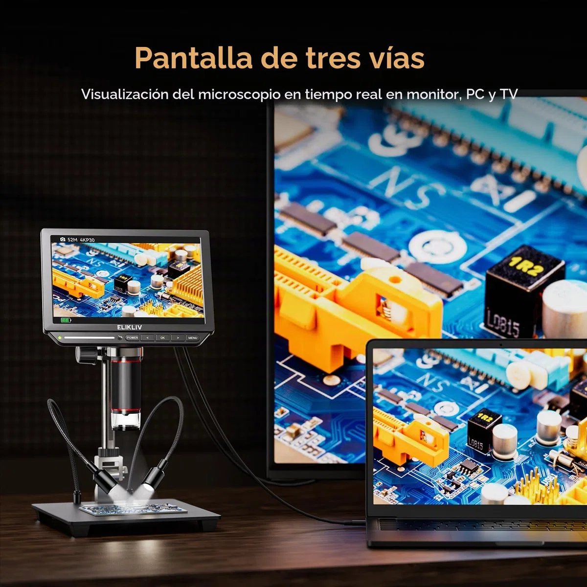Elikliv EM4K 4K Microscopio Digital, 8" Microscopio de Monedas 2000x, Micro scopio HDMI 52MP, Microscopios de Soldadura para Adultos, Microscopios LCD para reparación electrónica, UHD vídeo 3840P, 16G