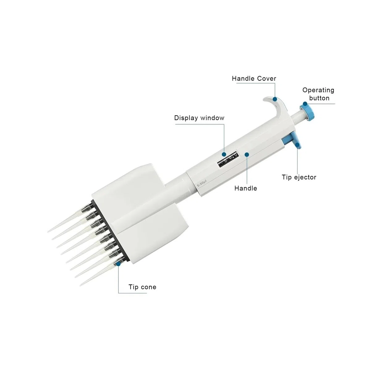Pipeta Pistola De Pipeta Multicanal Volumen Ajustable 8 Canales Equipo Laboratorio Mecánico para laboratorio(0.5-10ul)