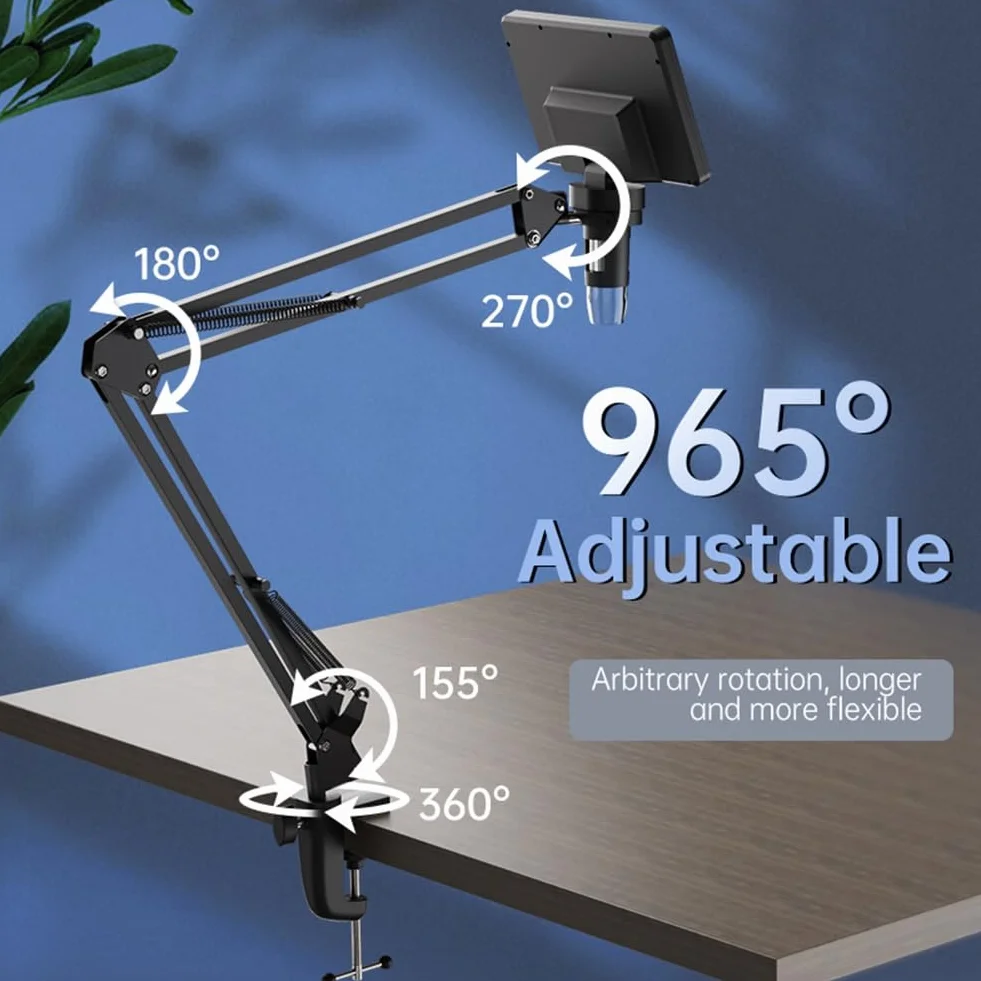 RIEVBCAU Soporte de Brazo Flexible para Microscopio, Soporte de Metal Ajustable, Soporte para Microscopio con Forma de Moneda, Compatible con DM4 DM7 DM9