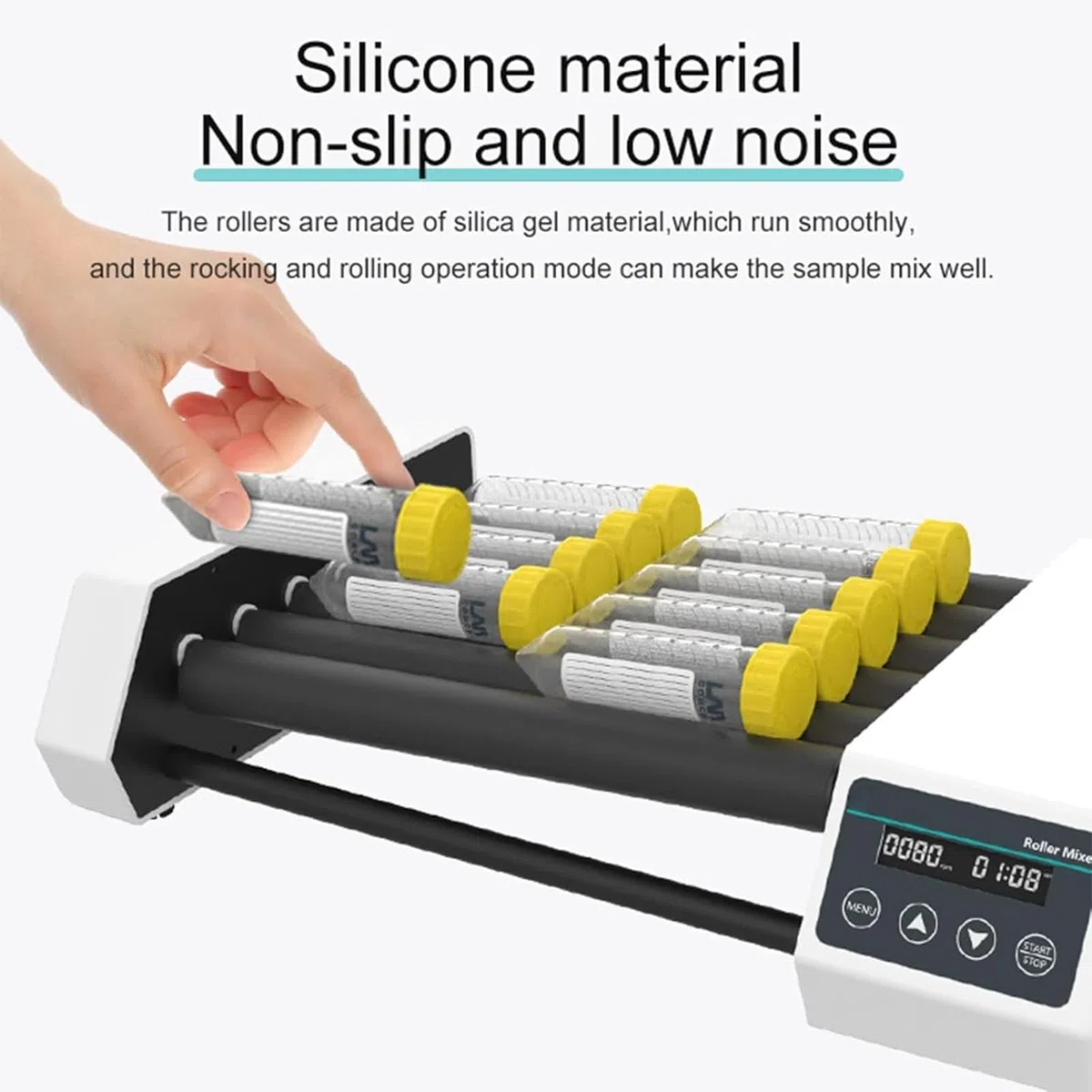 Mezclador de rodillos de laboratorio, agitador digital con velocidad ajustable de 20 a 80 RPM, modo temporizador y pantalla LED para experimentos médicos, ciencias de la vida, aplicaciones químicas