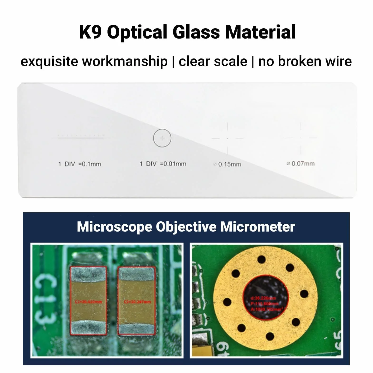DIV 0.01mm K9 Regla de Calibración de Objetivo de Microscopio de Diapositiva de Calibración de Diapositiva de Calibración de Micrómetro de Vidrio óptico