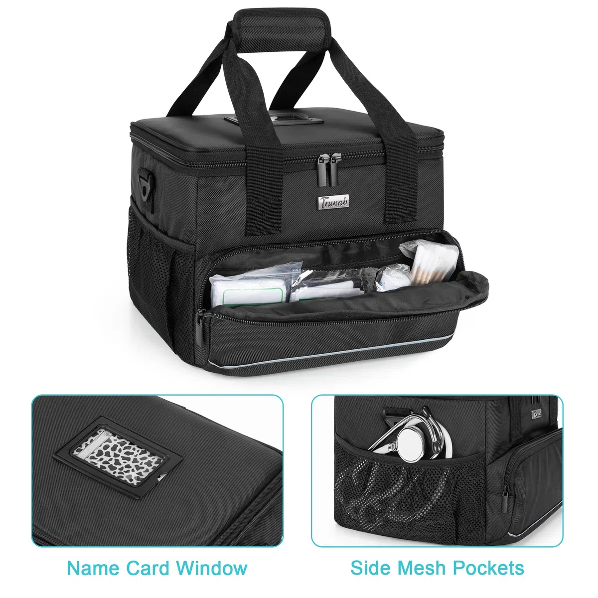 Trunab Bolsa Médica Aislada con Divisores Ajustables, Bolsa de Insulina Resistente al Agua para Hogar, Viajes y Campamentos, Diseño Patentado, Negro