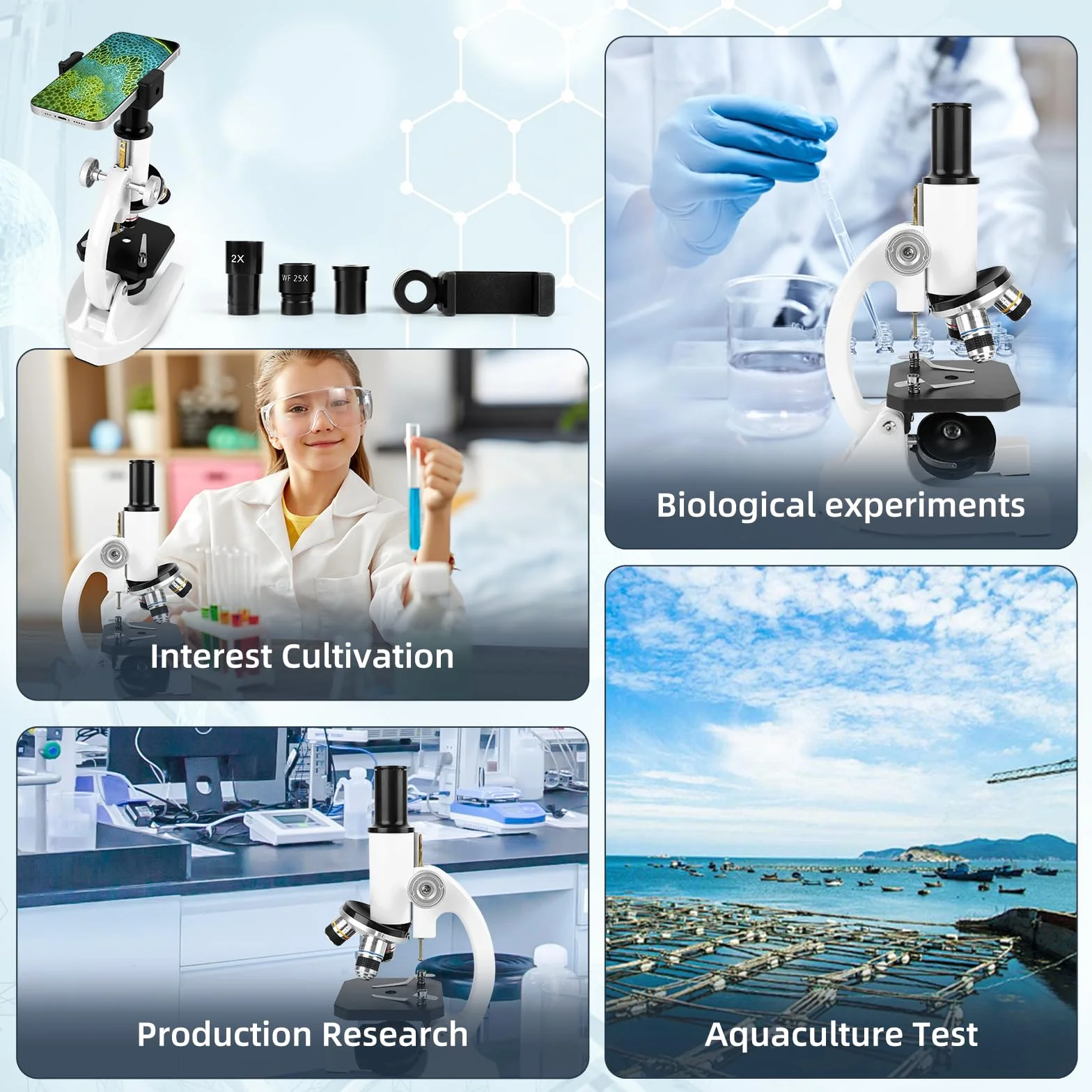 Microscopio 40-2000x, Microscopio óPtico MetáLico con Oculares De 10x Y 25x, Objetivos De 4x10x Y 40x Y Lupa De 2X. Ideal para Adultos Y NiñOs
