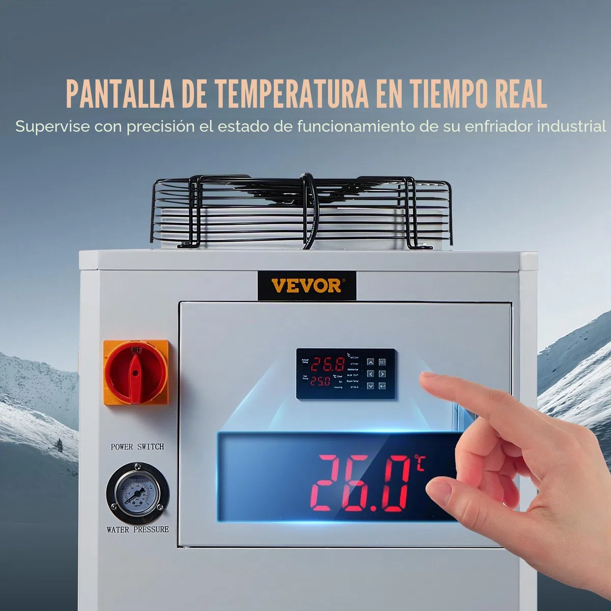 VEVOR Enfriador de Agua Industrial, Sistema de Enfriamiento de Enfriador de Agua Industrial con Compresor Capacidad del Tanque de Agua de 15 L, 65 L/min Tasa de Flujo Máximo, Máquina de Enfriamiento