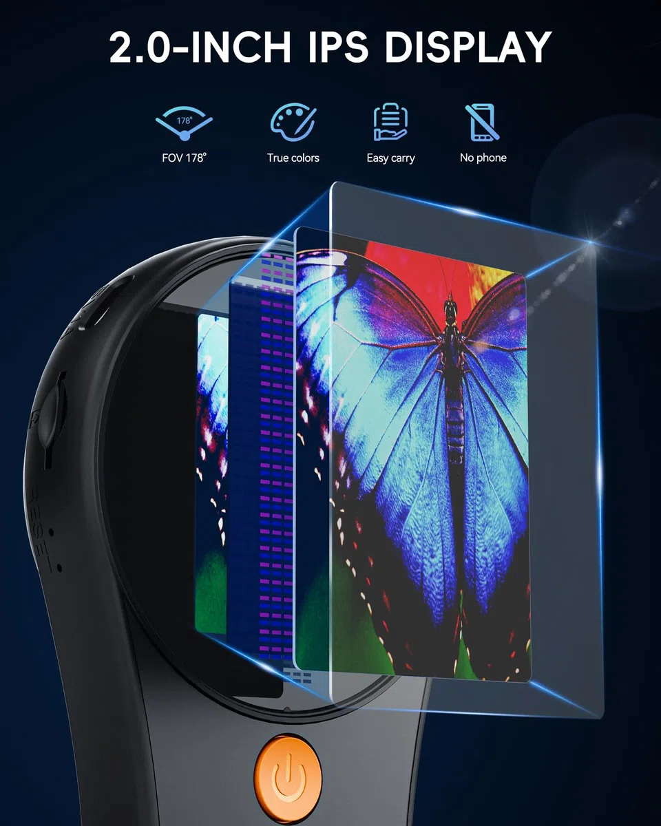 SGAINUL Cámaras de Microscopio Portátil IPS 500x de 2,0 Pulgadas para niños, Mini Microscopio con 8 Luces LED Ajustables, Recargable