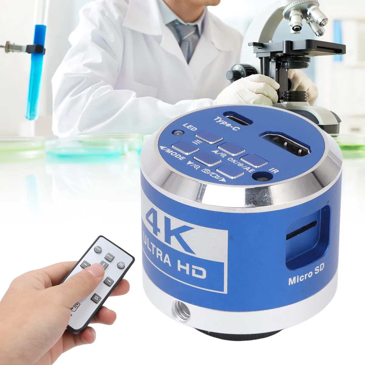 Cámara de Microscopio 4K UHD 30FPS, Cámara Industrial de Vídeo HDMI USB, Cámara Microscópica Digital Electrónica con Montura Z Y Función de Grabación de Video de la Tarjeta(Enchufe de la UE)