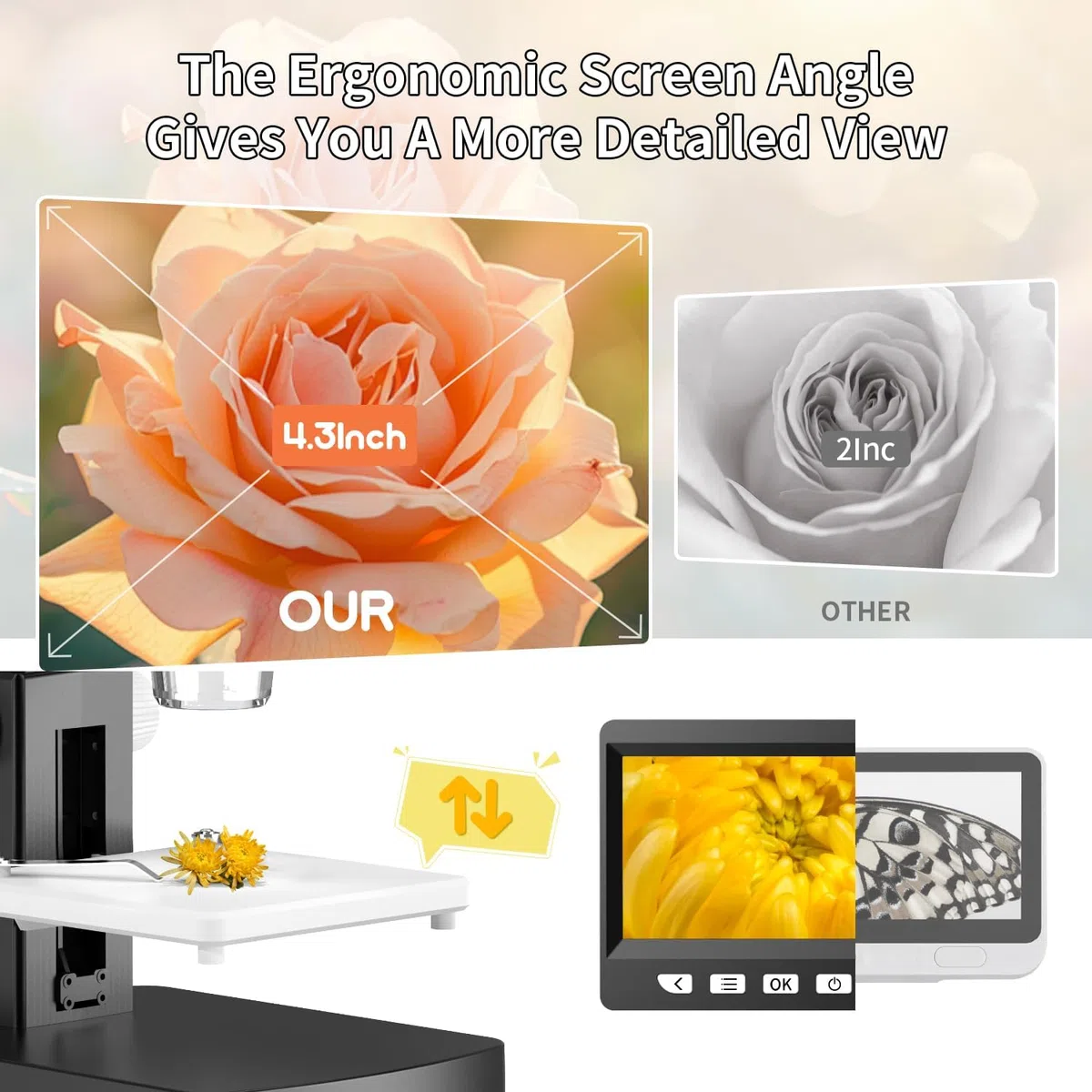 AOPICK Microscopio Digital con Pantalla de 4.3" y 8 Luces LED, Microscopio Portatil HD 1080P, Lupa Electronica MicroscopioProfesional 50-1000X, Compatible con PC Windows MacOS